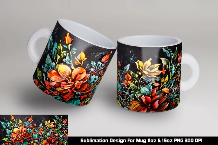 Watercolor Flowers Mug sublimation