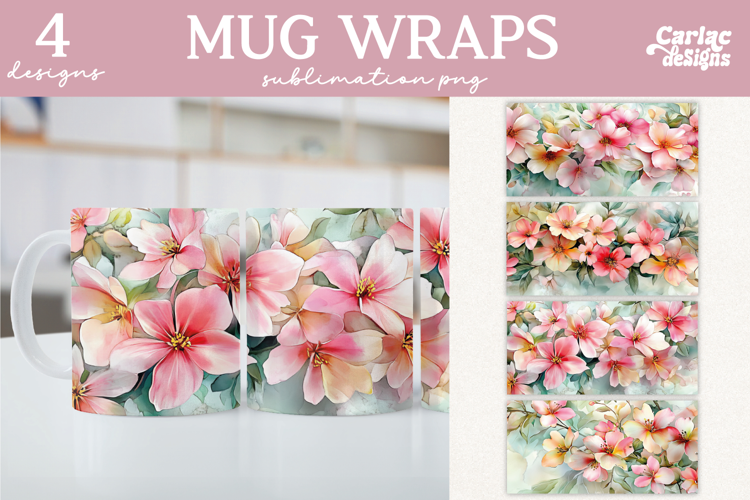 Watercolor Flowers Mug Sublimation, Mug Sublimation Designs