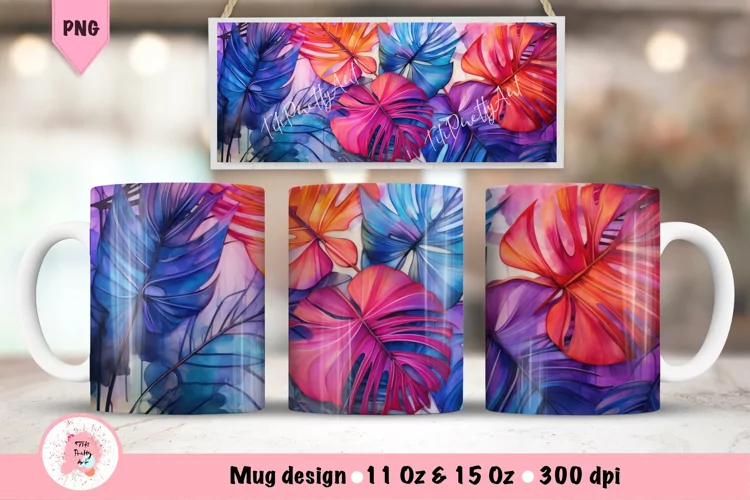 Watercolor Flowers Mug Wrap For 15 oz
