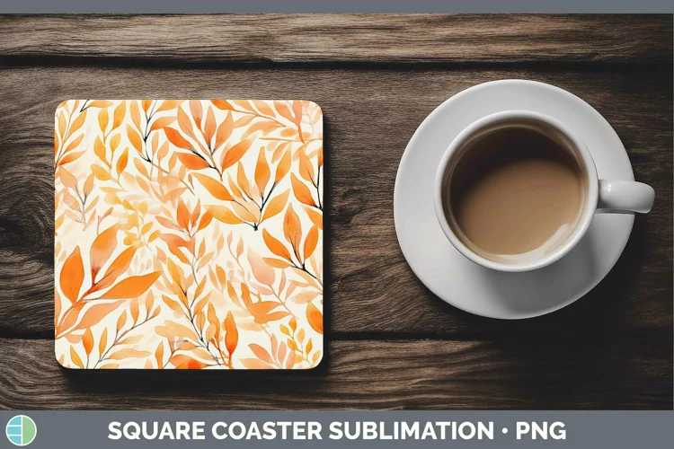 Watercolor Flowers Orange Square Coaster Sublimation Coaster