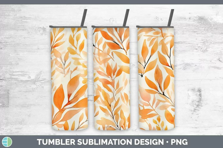 Watercolor Flowers Orange Tumbler Sublimation 20 oz Skinny T