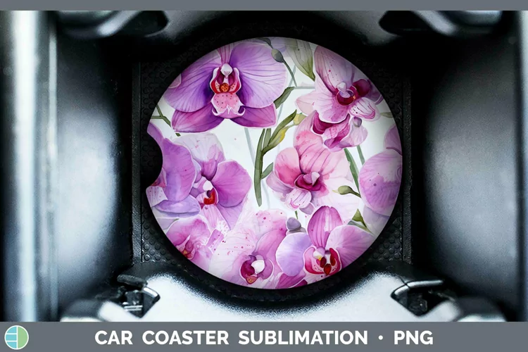 Watercolor Flowers Orchid Car Coaster Sublimation Coaster De