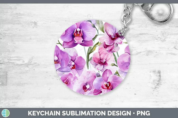 Watercolor Flowers Orchid Keychain Sublimation Keyring Desig