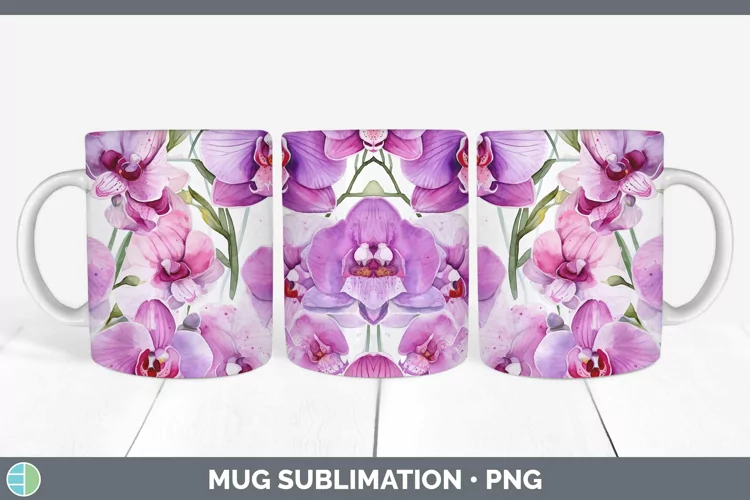 Watercolor Flowers Orchid Mug Wrap Sublimation Coffee Cup De