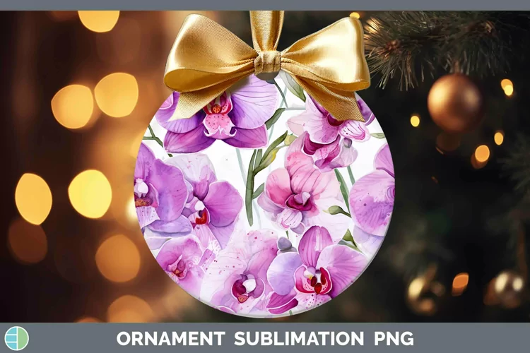 Watercolor Flowers Orchid Ornament Sublimation Bauble Design