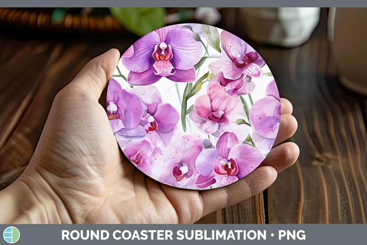 Watercolor Flowers Orchid Round Coaster Sublimation Coaster