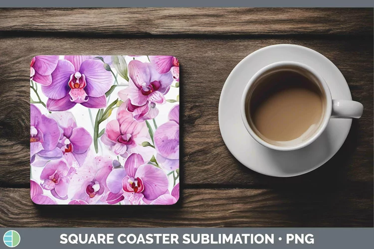 Watercolor Flowers Orchid Square Coaster Sublimation Coaster
