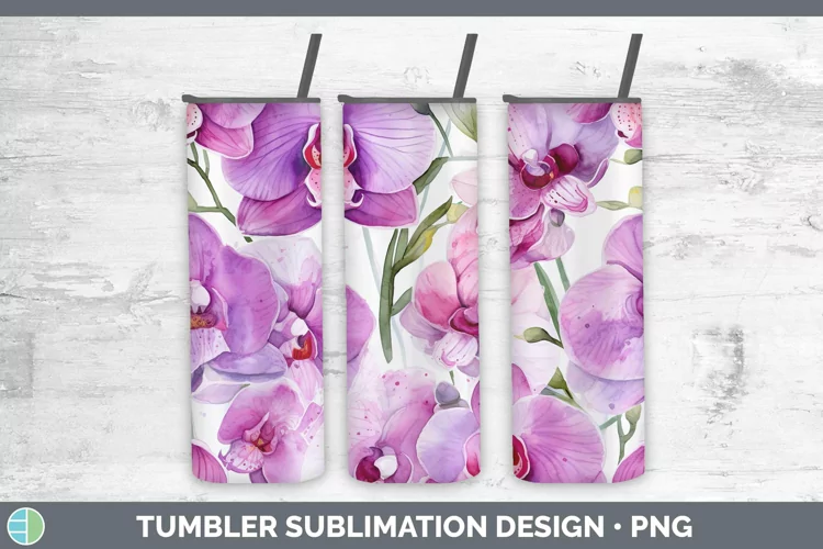 Watercolor Flowers Orchid Tumbler Sublimation 20 oz Skinny T
