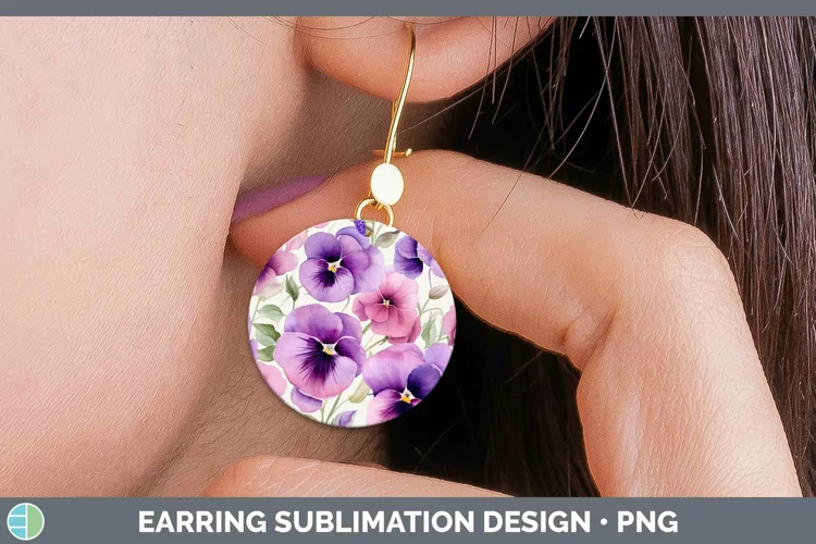 Watercolor Flowers Pansy Round Earrings Sublimation Earrings