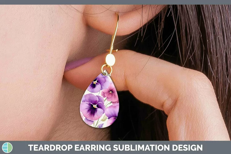 Watercolor Flowers Pansy Teardrop Earrings Sublimation Earri