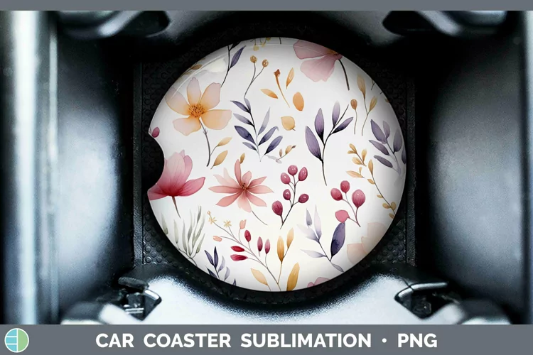 Watercolor Flowers Pastel Car Coaster Sublimation Coaster De