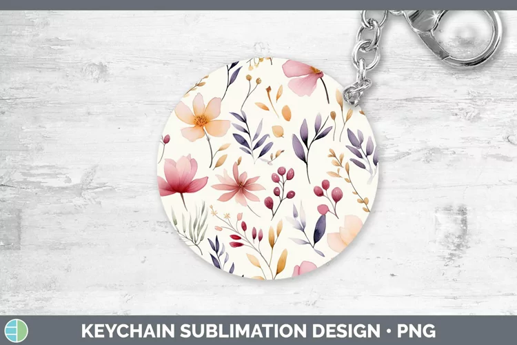 Watercolor Flowers Pastel Keychain Sublimation Keyring Desig