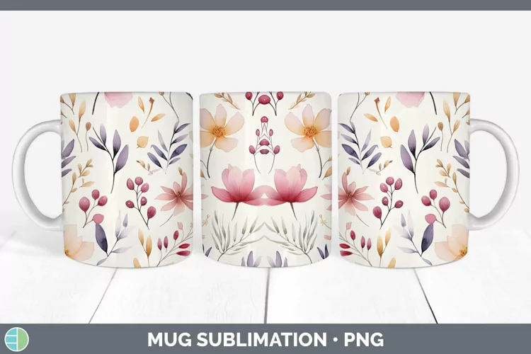 Watercolor Flowers Pastel Mug Wrap Sublimation Coffee Cup De