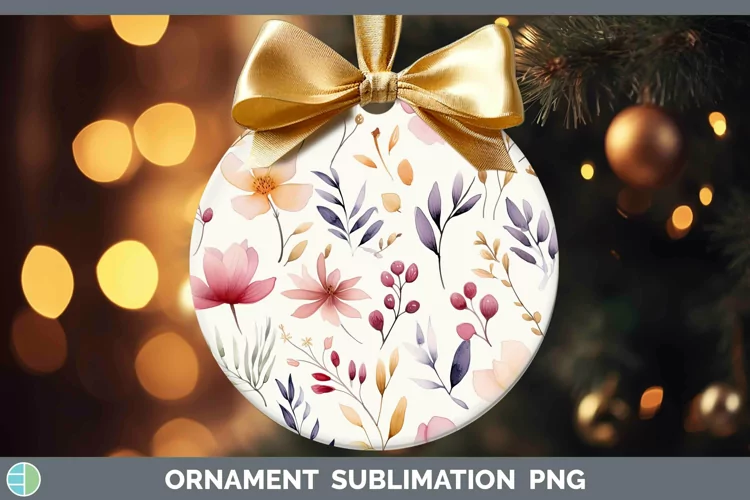 Watercolor Flowers Pastel Ornament Sublimation Bauble Design