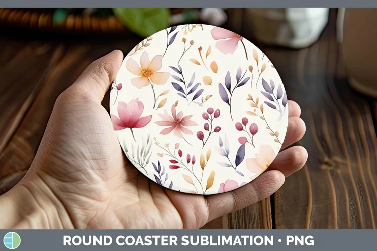 Watercolor Flowers Pastel Round Coaster Sublimation Coaster