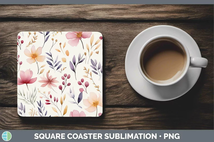 Watercolor Flowers Pastel Square Coaster Sublimation Coaster