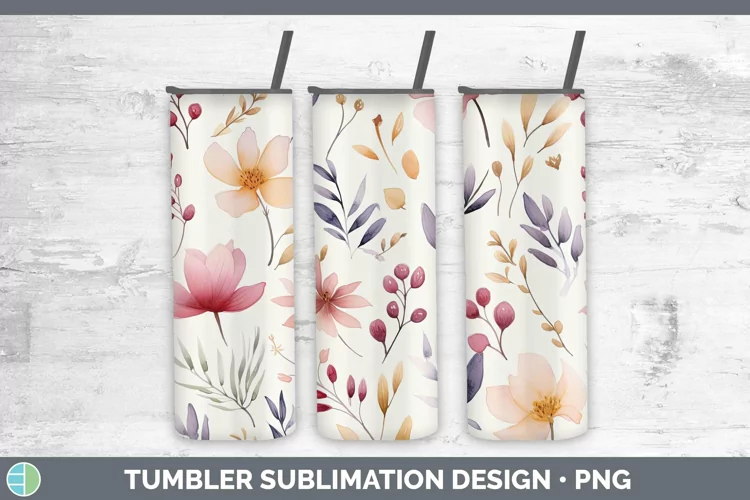 Watercolor Flowers Pastel Tumbler Sublimation 20 oz Skinny T