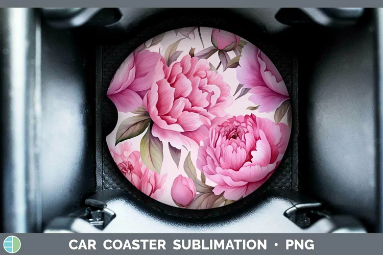Watercolor Flowers Peony Car Coaster Sublimation Coaster Des