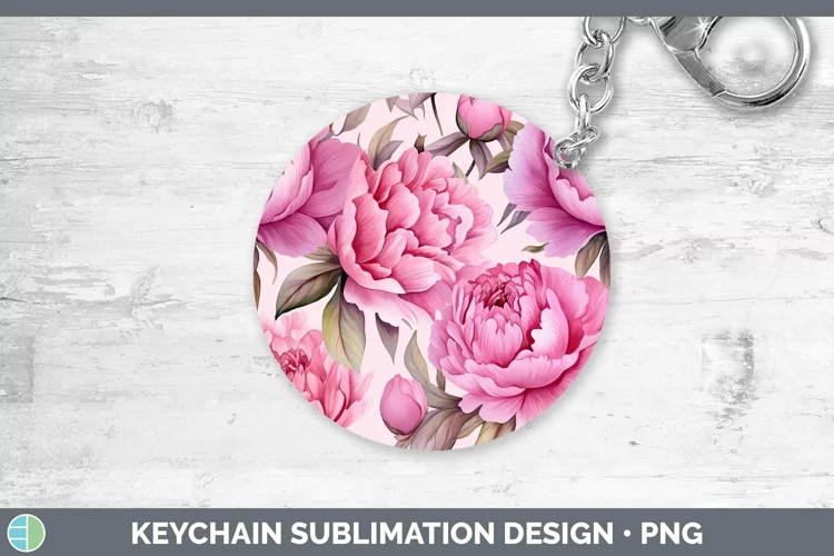 Watercolor Flowers Peony Keychain Sublimation Keyring Design