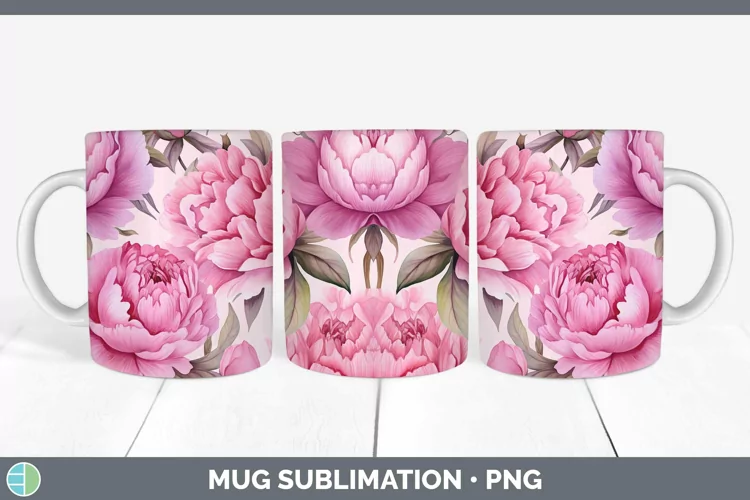 Watercolor Flowers Peony Mug Wrap Sublimation Coffee Cup Des