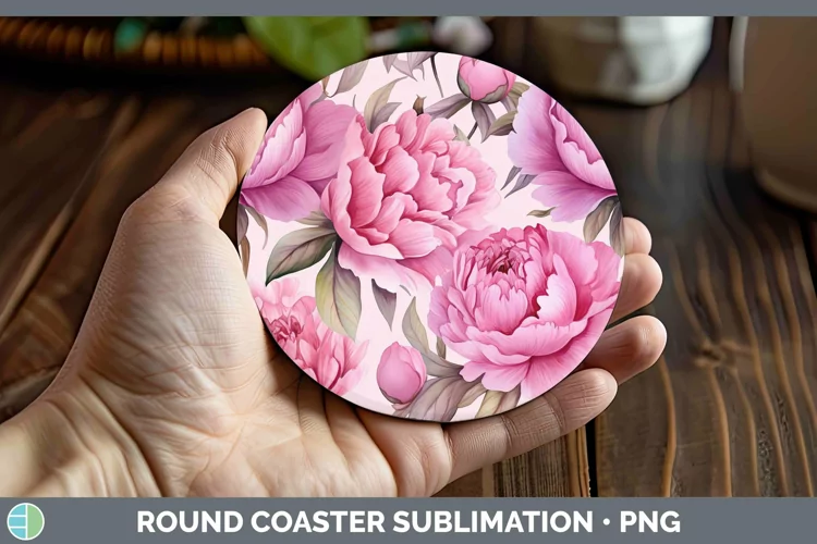 Watercolor Flowers Peony Round Coaster Sublimation Coaster D