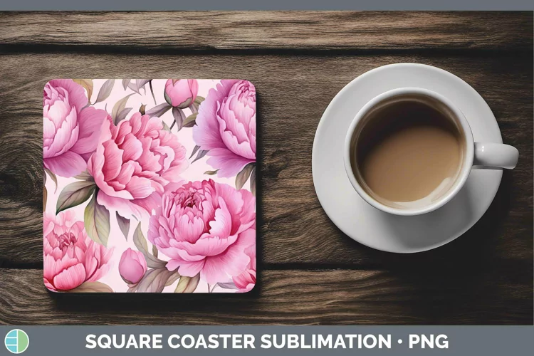 Watercolor Flowers Peony Square Coaster Sublimation Coaster