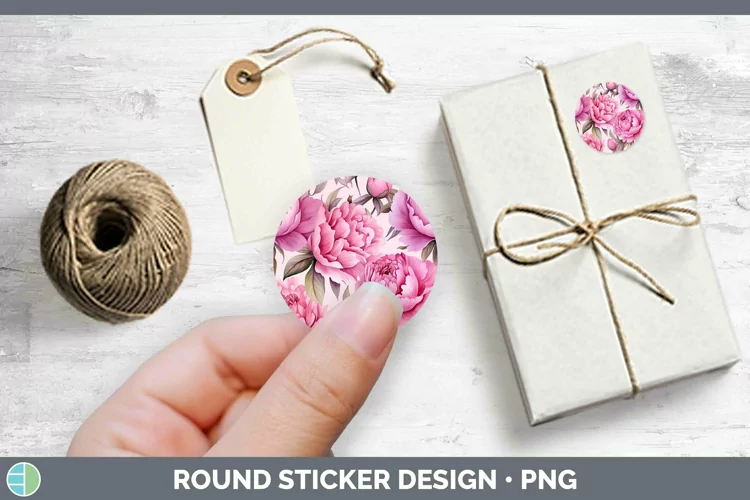 Watercolor Flowers Peony Stickers | Round Labels Designs