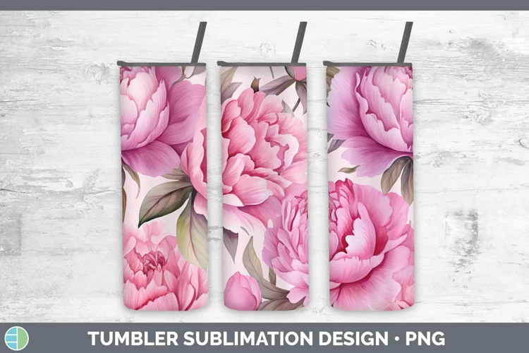 Watercolor Flowers Peony Tumbler Sublimation 20 oz Skinny Tu