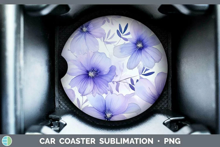 Watercolor Flowers Periwinkle Car Coaster Sublimation Coaste