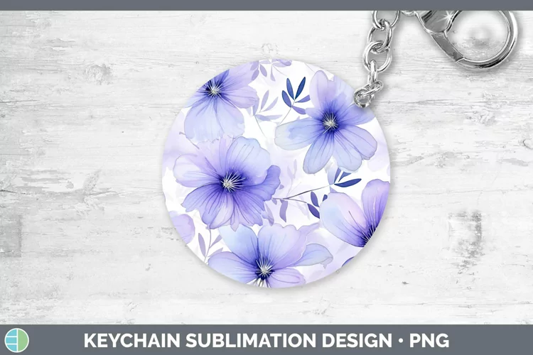 Watercolor Flowers Periwinkle Keychain Sublimation Keyring D
