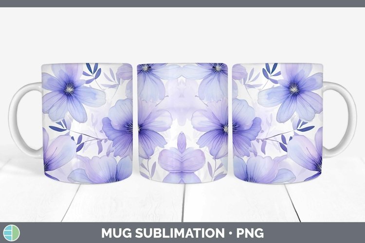 Watercolor Flowers Periwinkle Mug Wrap Sublimation Coffee Cu