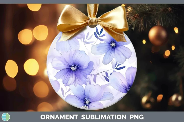 Watercolor Flowers Periwinkle Ornament Sublimation Bauble De