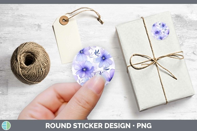 Watercolor Flowers Periwinkle Stickers | Round Labels Design