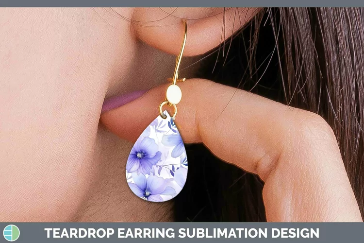 Watercolor Flowers Periwinkle Teardrop Earrings Sublimation