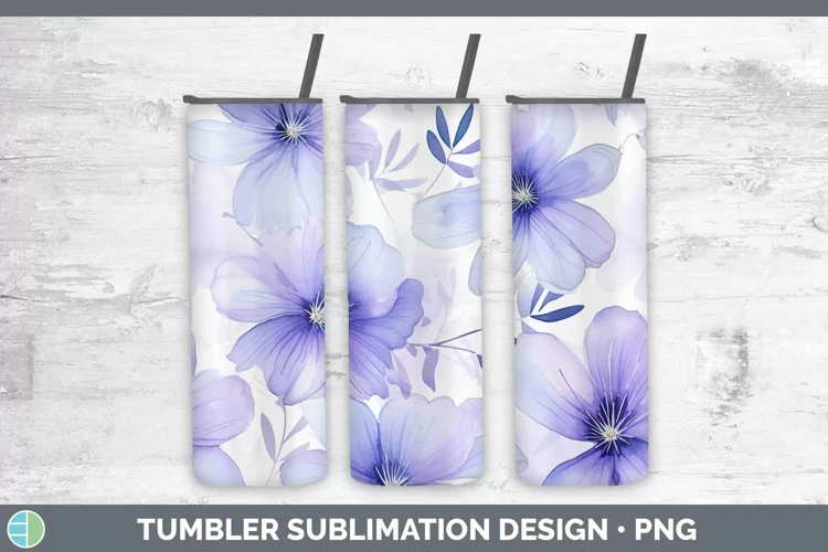 Watercolor Flowers Periwinkle Tumbler Sublimation 20 oz Skin