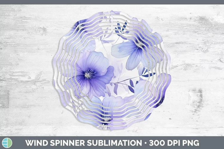 Watercolor Flowers Periwinkle Wind Spinner Sublimation Spinn