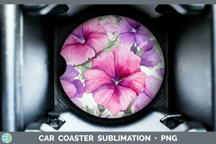 Watercolor Flowers Petunia Car Coaster Sublimation Coaster D