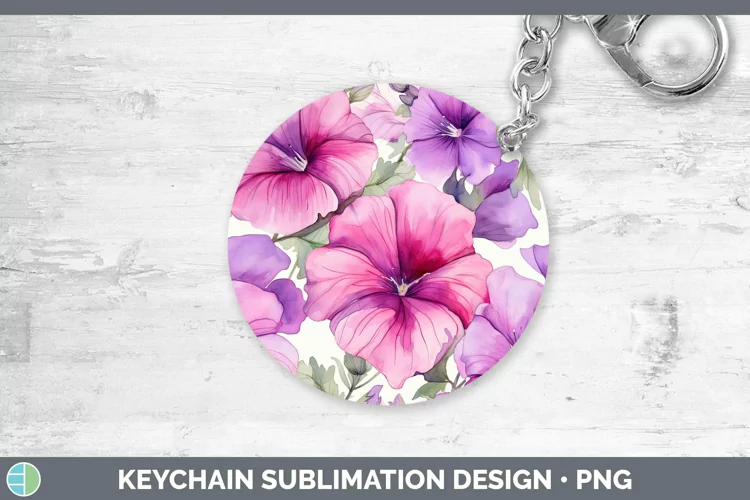 Watercolor Flowers Petunia Keychain Sublimation Keyring Desi