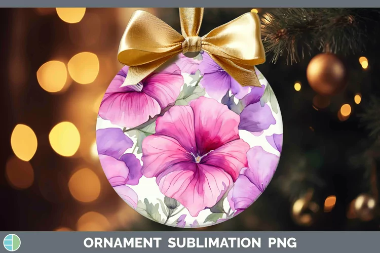 Watercolor Flowers Petunia Ornament Sublimation Bauble Desig