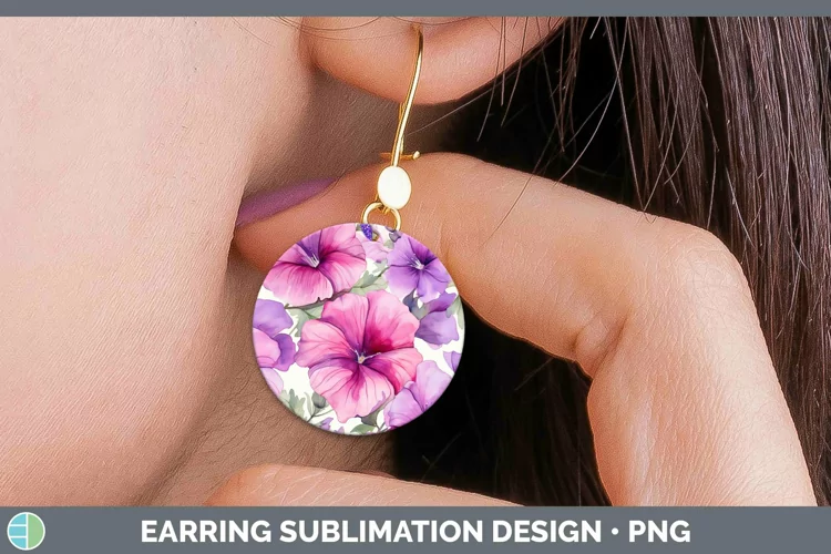 Watercolor Flowers Petunia Round Earrings Sublimation Earrin