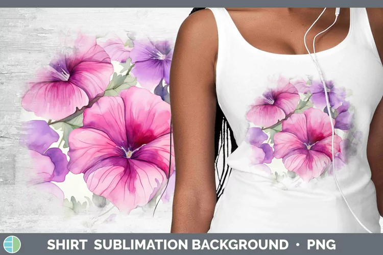Watercolor Flowers Petunia Shirt Sublimation Sublimation Bac