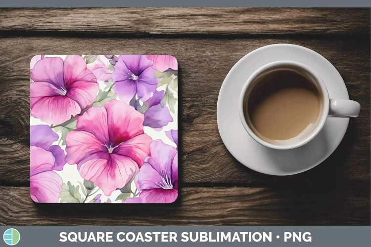 Watercolor Flowers Petunia Square Coaster Sublimation Coaste