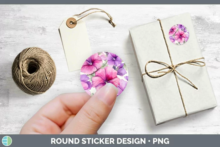 Watercolor Flowers Petunia Stickers | Round Labels Designs
