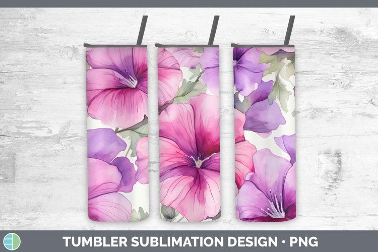 Watercolor Flowers Petunia Tumbler Sublimation 20 oz Skinny