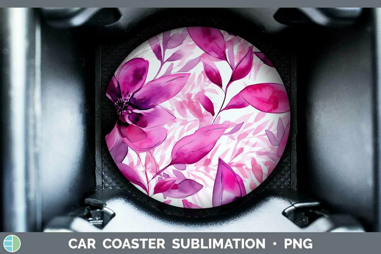 Watercolor Flowers Pink Car Coaster Sublimation Coaster Desi