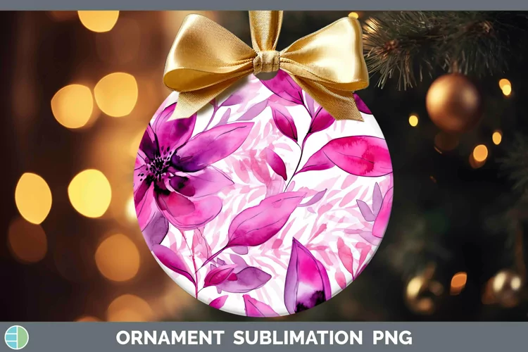 Watercolor Flowers Pink Ornament Sublimation Bauble Designs