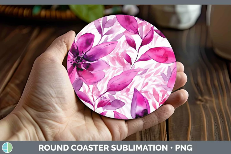 Watercolor Flowers Pink Round Coaster Sublimation Coaster De