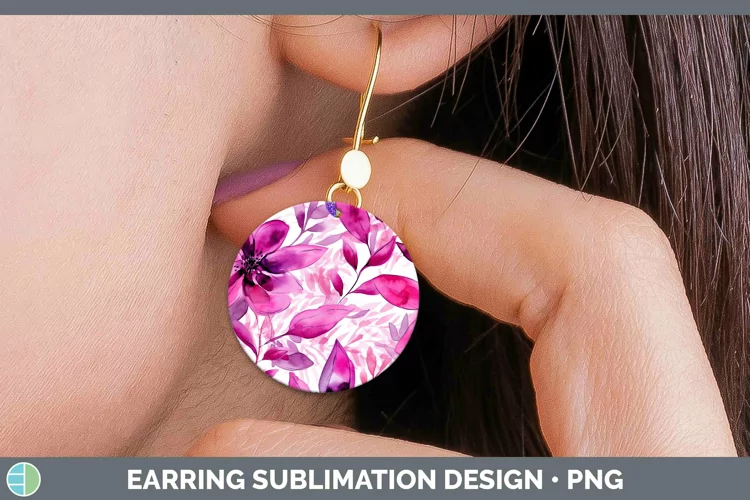 Watercolor Flowers Pink Round Earrings Sublimation Earrings