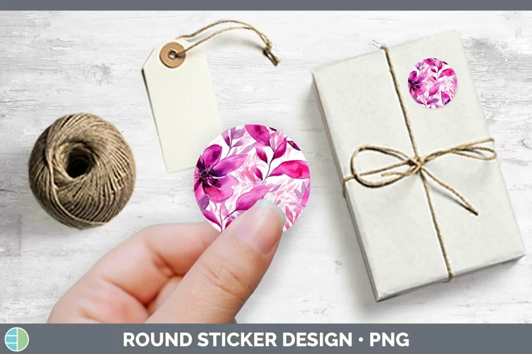 Watercolor Flowers Pink Stickers | Round Labels Designs