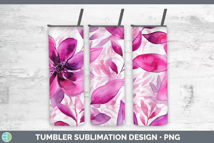 Watercolor Flowers Pink Tumbler Sublimation 20 oz Skinny Tum
